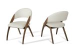 Set of Two Cream and Brown Upholstered Faux Leather Open Back Dining Arm Chairs
