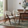 Set of Two Cream and Brown Upholstered Faux Leather Open Back Dining Arm Chairs