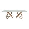 94" Clear And Natural Glass And Solid Wood Pedestal Base Dining Table