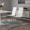 Set of Two White And Silver Upholstered Faux Leather Dining Side Chairs