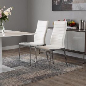 Set of Two White And Silver Upholstered Faux Leather Dining Side Chairs