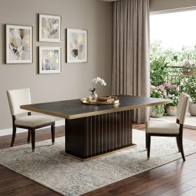 95" Black and Gold Wood Pedestal Base Dining Table