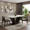 64" White And Dark Brown Marble And Solid Manufactured Wood Pedestal Base Dining Table
