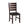 Set of Two Black And Brown Faux Leather Wood Slat Back Dining Side Chairs