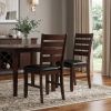 Set of Two Black And Brown Faux Leather Wood Slat Back Dining Side Chairs