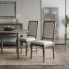 Set of Two Cream and Gray Upholstered Linen Dining Side Chairs
