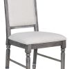 Set of Two Cream and Gray Upholstered Linen Dining Side Chairs
