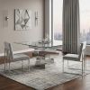 59" Clear And Gray Square Glass And Solid Wood Pedestal Base Dining Table