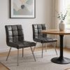 Set of Two Tufted Gray And Silver Upholstered Faux Leather Dining Side Chairs