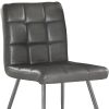 Set of Two Tufted Gray And Silver Upholstered Faux Leather Dining Side Chairs