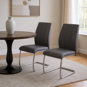 Set of Two Gray And Silver Upholstered Faux Leather Dining Side Chairs