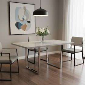 59" Gray And Silver Metal Sled Base Dining Table