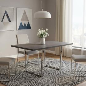 59" Dark Gray And Silver Wood Sled Base Dining Table