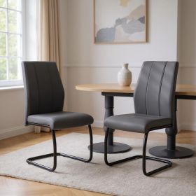Set of Two Gray And Black Upholstered Faux Leather Dining Side Chairs