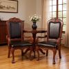 Set of Two Brown Upholstered Faux Leather Queen Anne Back Dining Arm Chairs
