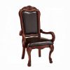 Set of Two Brown Upholstered Faux Leather Queen Anne Back Dining Arm Chairs