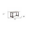 72" White and Gray Marble And Solid Wood Trestle Base Dining Table