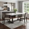 72" White and Gray Marble And Solid Wood Trestle Base Dining Table