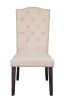 Set of Two Tufted Beige and Espresso Upholstered Linen Dining Side Chairs
