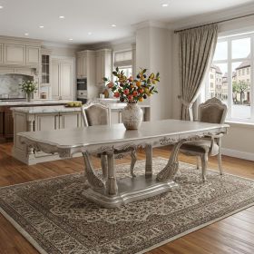 44" Off White Solid Wood Pedestal Base Dining Table