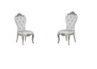 Set of Two Cream and Antiqued White Upholstered Fabric Queen Anne Back Dining Side Chairs