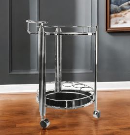 Chrome Round Two Tier Rolling  Serving Or Bar Cart