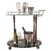 19" Glass and Aluminum Oval Rolling Kitchen Cart