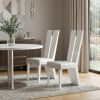 Set of Two White Upholstered Faux Leather Ladder Back Dining Side Chairs