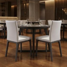 Set of Two White and Gray Upholstered Faux Leather Dining Side Chairs