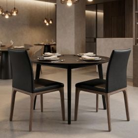 Set of Two Black and Brown Upholstered Faux Leather Dining Side Chairs