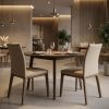 Set of Two Taupe and Brown Upholstered Faux Leather Dining Side Chairs