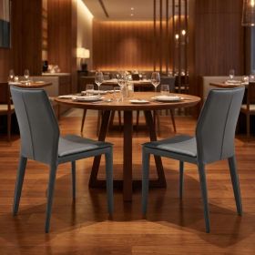 Set of Two Gray Slipcovered Upholstered Faux Leather Dining Side Chairs