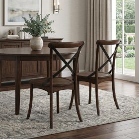 Set of Two Brown Cross Back Dining Side Chairs