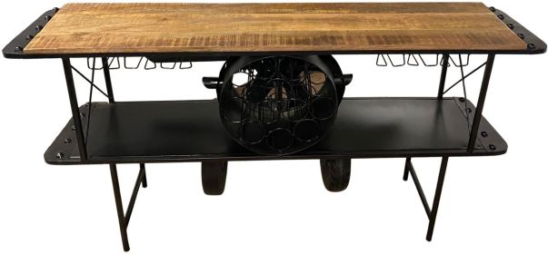 24" Black Solid Wood and Iron Rolling Kitchen Cart