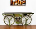 71" Brown and Green Solid Wood and Metal Bike Kitchen Cart