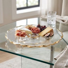 13" Clear and Gold Round Glass Hand Finished Lazy Susan