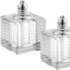 Set of Two Clear And Silver Crystal Striped Pepper Shakers