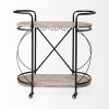 15" Black Solid Wood and Steel Round Rolling Kitchen Cart With Storage