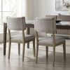 Set Of Two Light Gray And Brown Upholstered Fabric Open Back Side Chairs