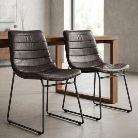 Set Of Two Black Upholstered Faux leather Side Chairs