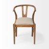 Beige And Brown Upholstered Fabric Wishbone Back