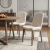 Set of Two Cream and Brown Fabric Dining Side Chairs