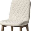 Set of Two Cream and Brown Fabric Dining Side Chairs