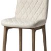 Set of Two Cream and Brown Fabric Dining Side Chairs
