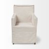 Cream and Brown Slipcovered Upholstered Fabric Dining Arm Chair