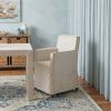 Cream and Brown Slipcovered Upholstered Fabric Dining Arm Chair