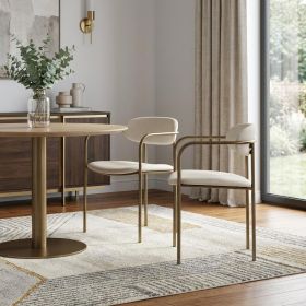 Set of Two Cream and Gold Fabric Open Back Dining Arm Chairs