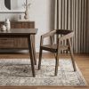 Set Of Two Brown Wood Open Back Arm Chairs
