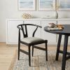 Beige And Black Upholstered Linen Wishbone Back Dining Side Chair