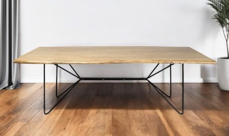 80" Brown And Black Solid Wood And Metal Dining Table